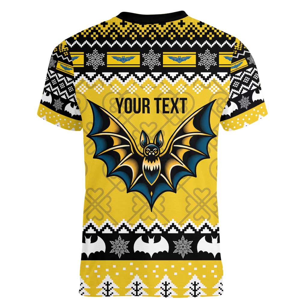 Personalized Brecknockshire Wales Christmas Women V-Neck T-Shirt Welsh Celtic Bat Design - Wonder Print Shop