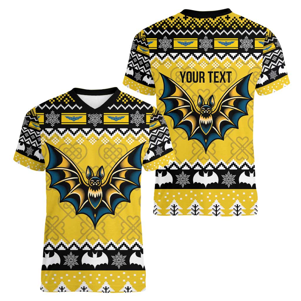 Personalized Brecknockshire Wales Christmas Women V-Neck T-Shirt Welsh Celtic Bat Design - Wonder Print Shop