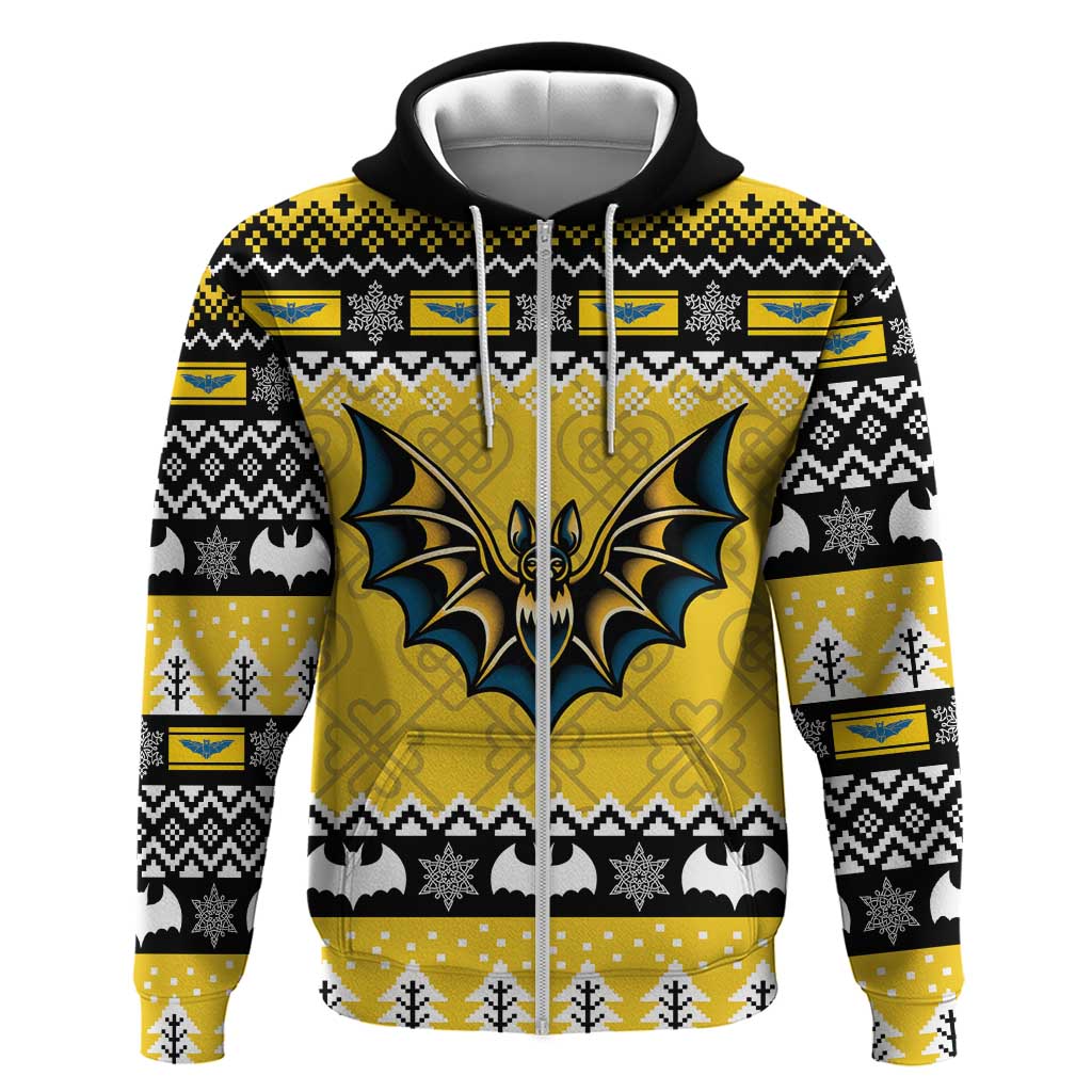 Personalized Brecknockshire Wales Christmas Zip Hoodie Welsh Celtic Bat Design - Wonder Print Shop