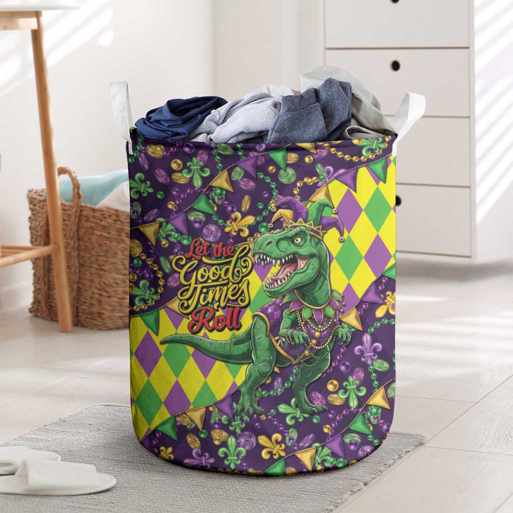 Funny Mardi Gras T-Rex Dinosaur Laundry Basket Let The Good Times Roll - Wonder Print Shop