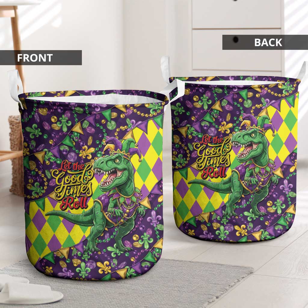 Funny Mardi Gras T-Rex Dinosaur Laundry Basket Let The Good Times Roll - Wonder Print Shop