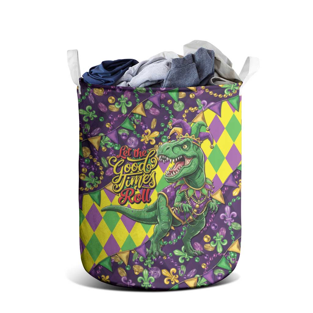 Funny Mardi Gras T-Rex Dinosaur Laundry Basket Let The Good Times Roll - Wonder Print Shop