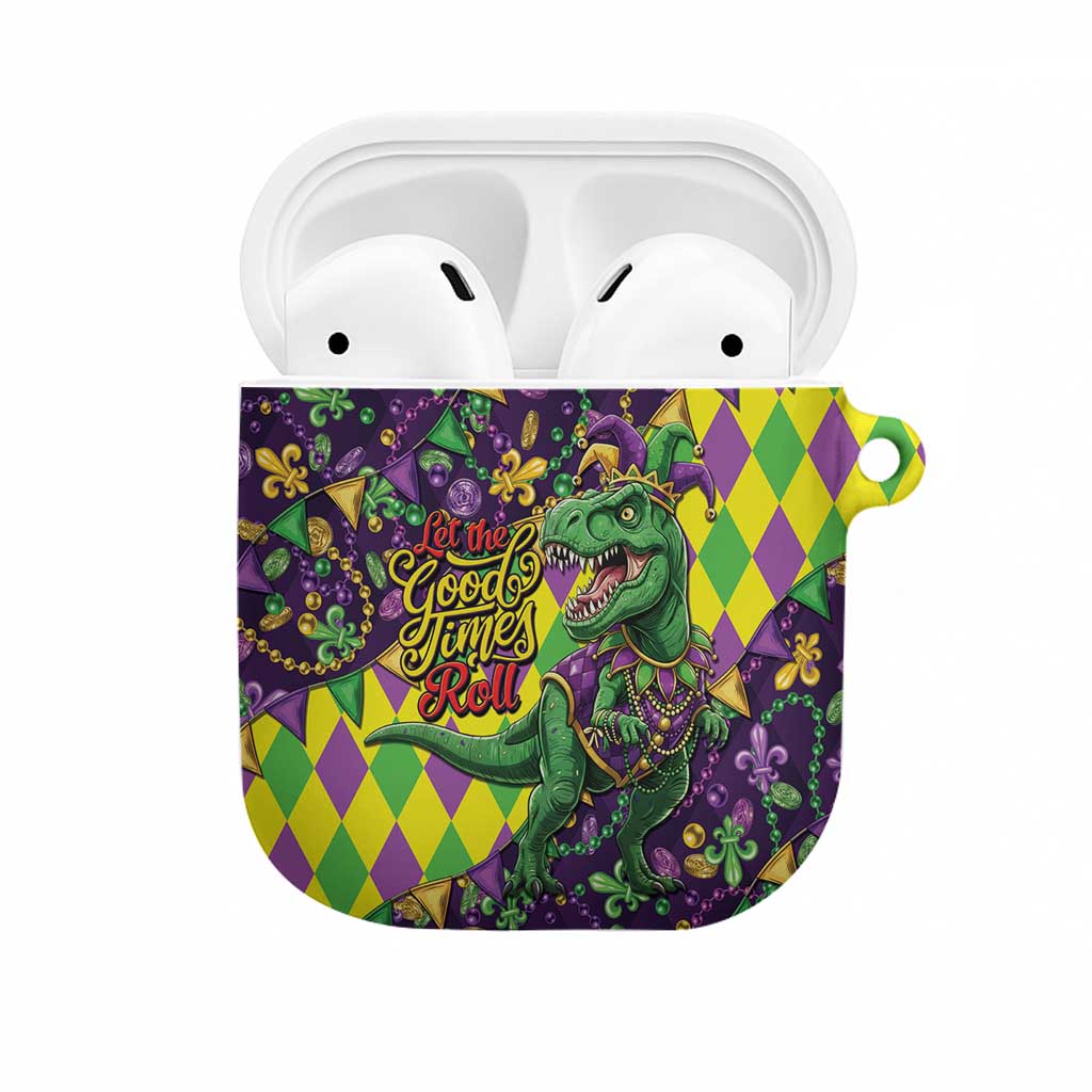 Funny Mardi Gras T-Rex Dinosaur AirPods Case Let The Good Times Roll - Wonder Print Shop