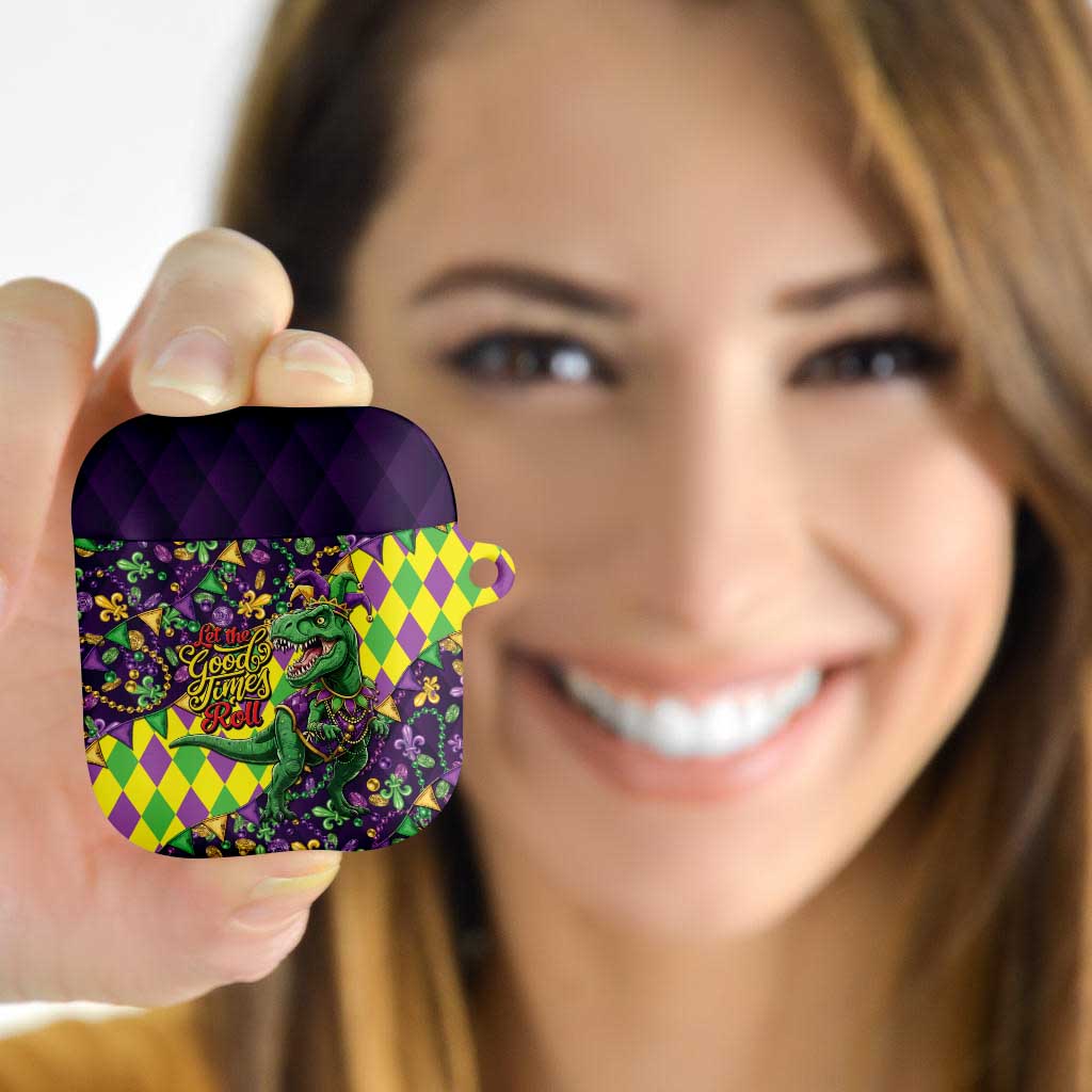 Funny Mardi Gras T-Rex Dinosaur AirPods Case Let The Good Times Roll - Wonder Print Shop