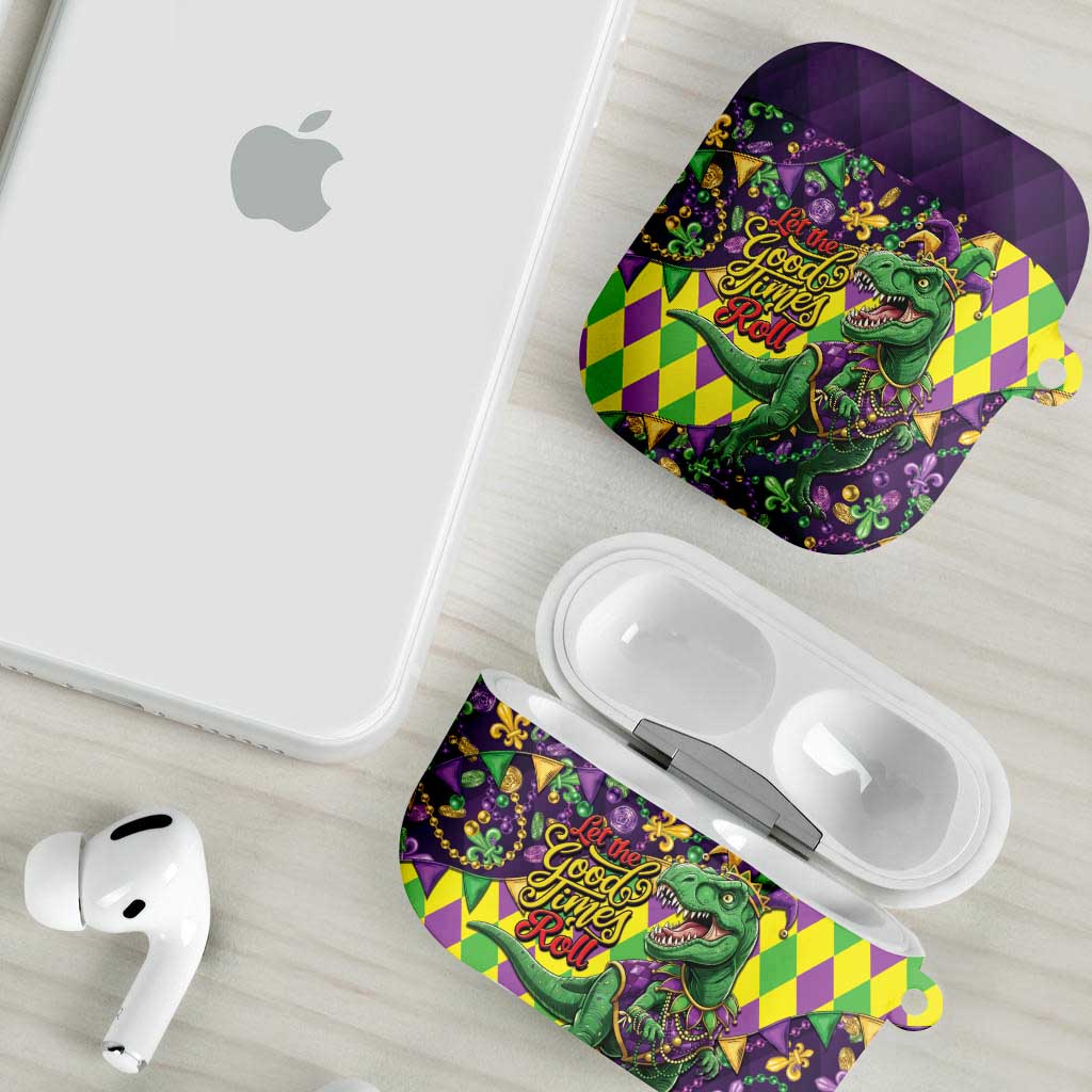 Funny Mardi Gras T-Rex Dinosaur AirPods Case Let The Good Times Roll - Wonder Print Shop