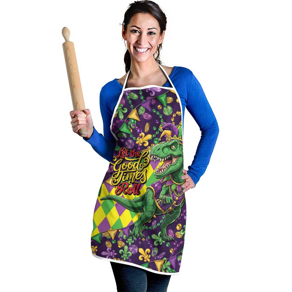 Funny Mardi Gras T-Rex Dinosaur Apron Let The Good Times Roll - Wonder Print Shop