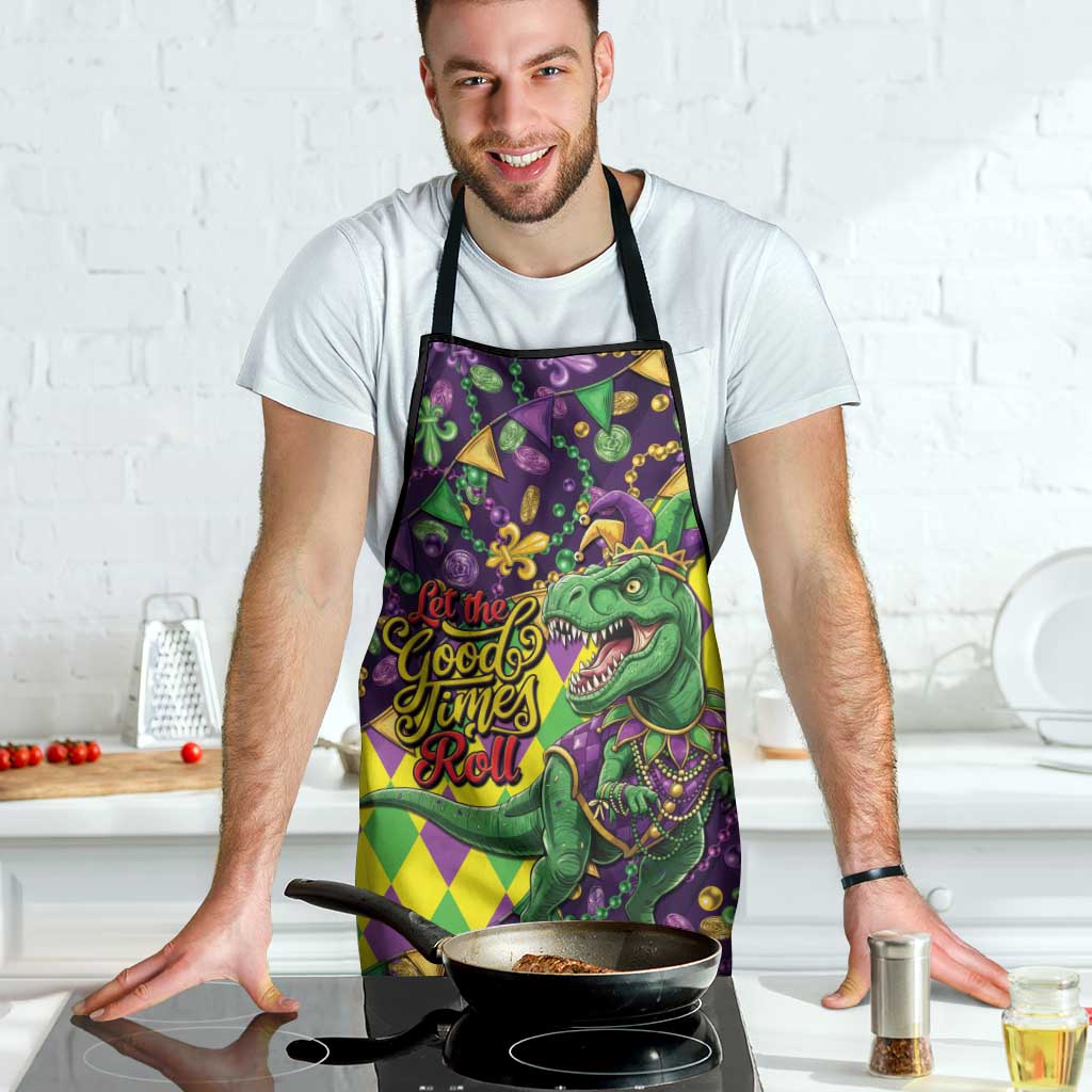Funny Mardi Gras T-Rex Dinosaur Apron Let The Good Times Roll - Wonder Print Shop