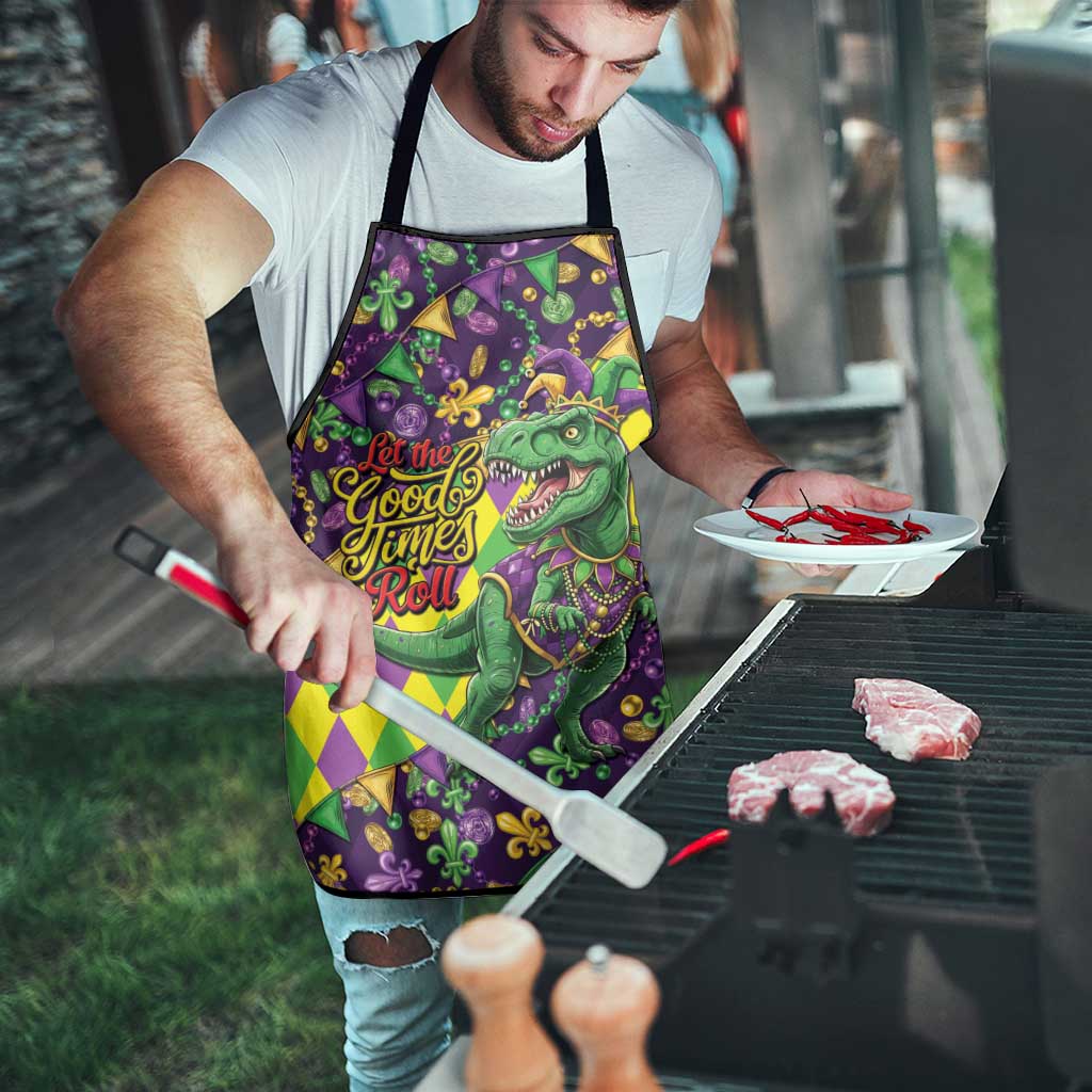 Funny Mardi Gras T-Rex Dinosaur Apron Let The Good Times Roll - Wonder Print Shop