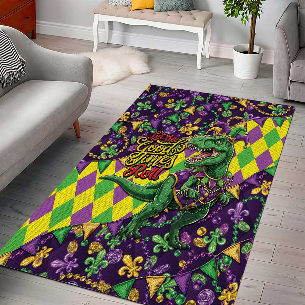 Funny Mardi Gras T-Rex Dinosaur Area Rug Let The Good Times Roll - Wonder Print Shop