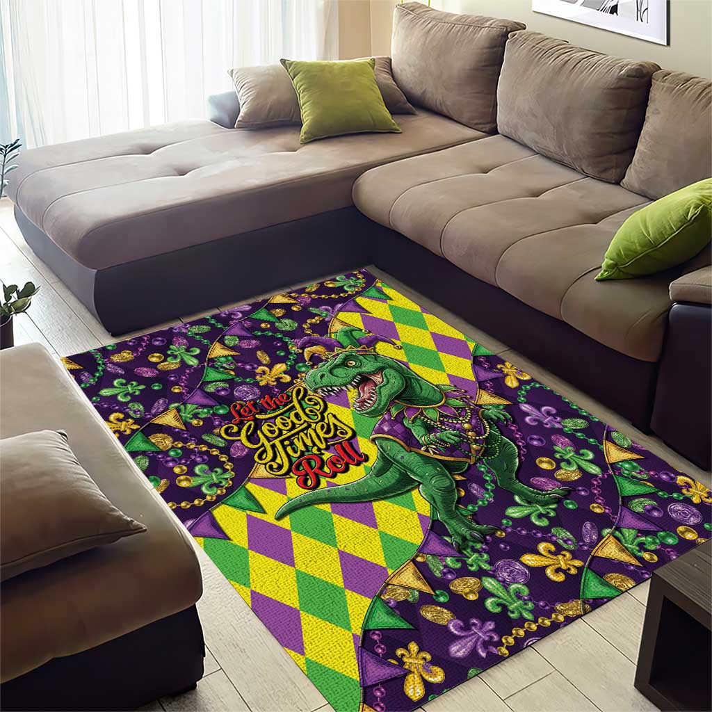 Funny Mardi Gras T-Rex Dinosaur Area Rug Let The Good Times Roll - Wonder Print Shop