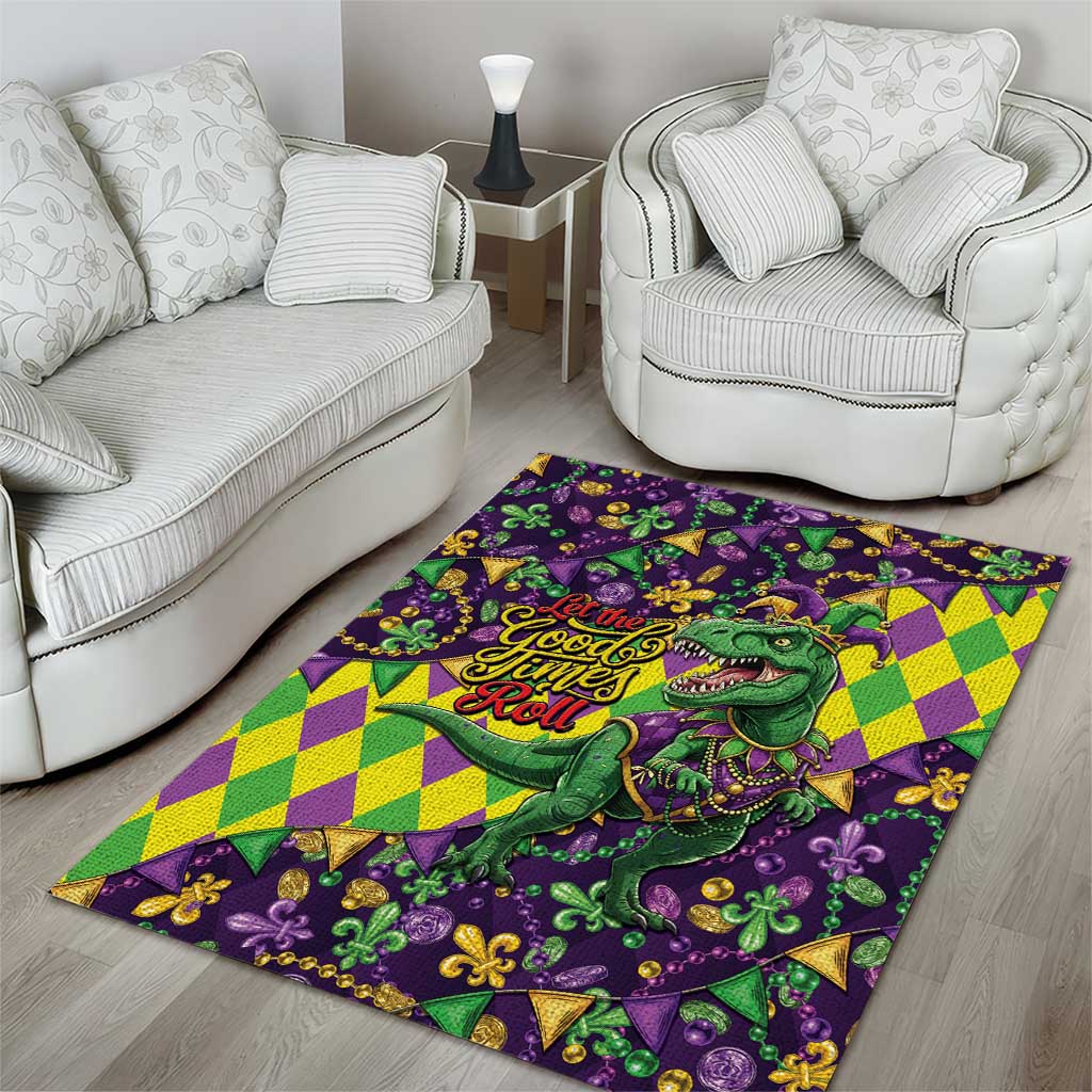 Funny Mardi Gras T-Rex Dinosaur Area Rug Let The Good Times Roll - Wonder Print Shop