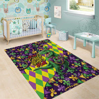 Funny Mardi Gras T-Rex Dinosaur Area Rug Let The Good Times Roll - Wonder Print Shop