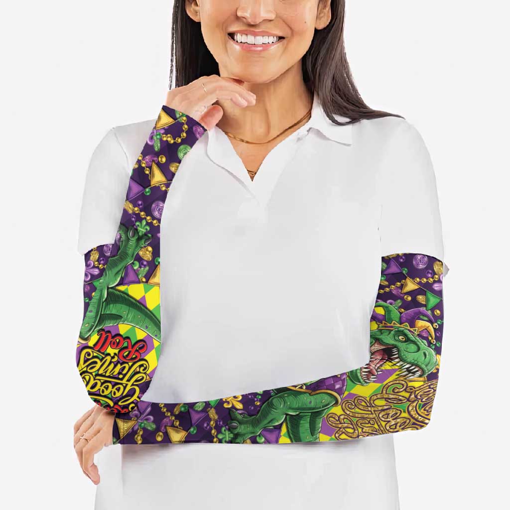 Funny Mardi Gras T-Rex Dinosaur Arm Sleeves Let The Good Times Roll - Wonder Print Shop