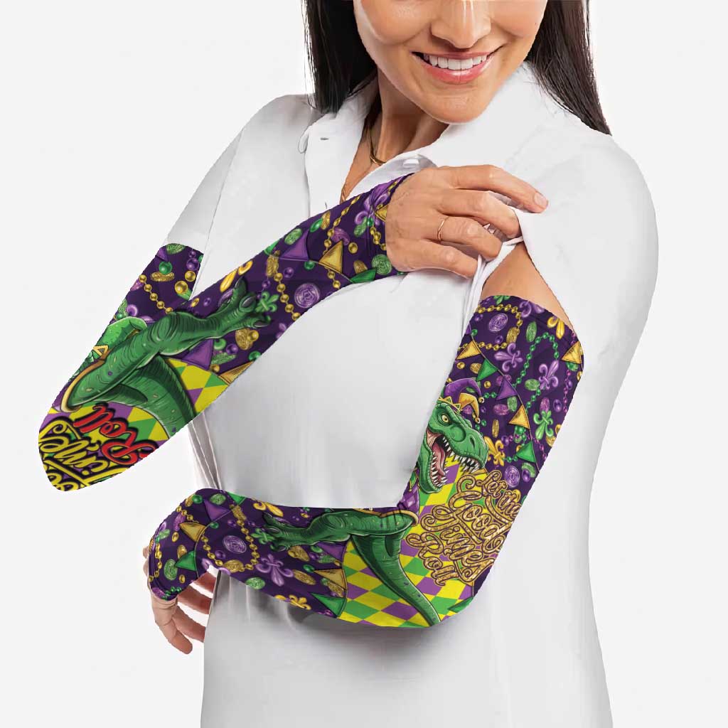 Funny Mardi Gras T-Rex Dinosaur Arm Sleeves Let The Good Times Roll - Wonder Print Shop