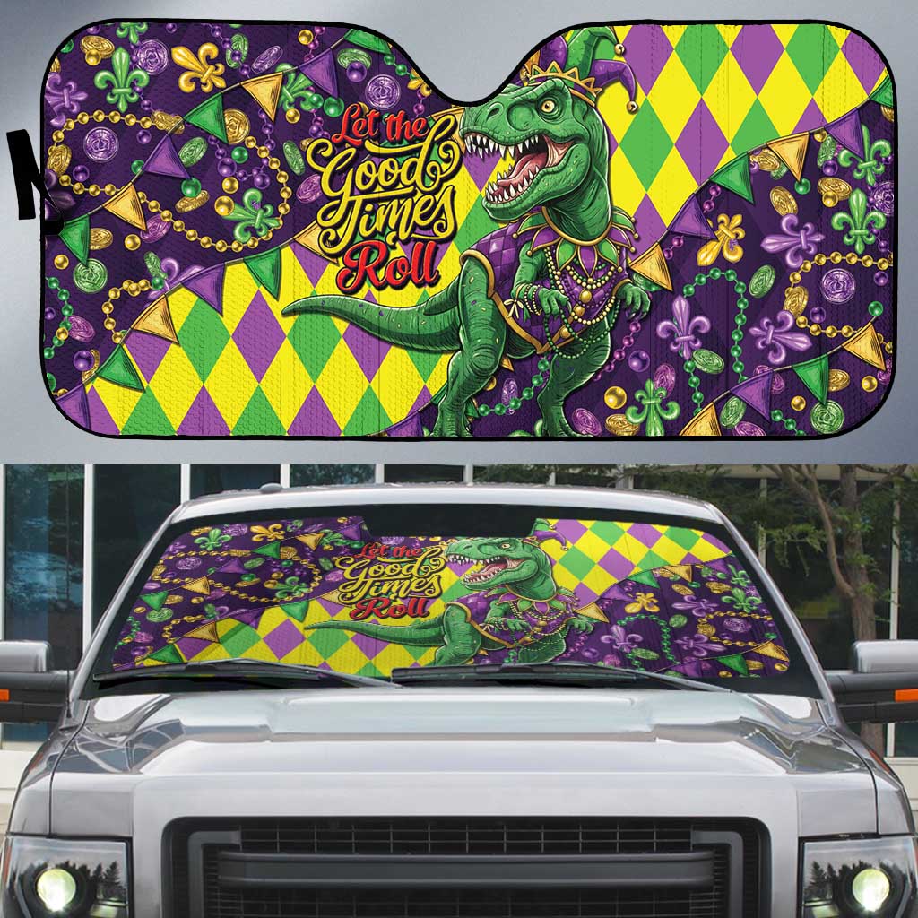 Funny Mardi Gras T-Rex Dinosaur Auto Sun Shade Let The Good Times Roll - Wonder Print Shop