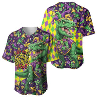 Funny Mardi Gras T-Rex Dinosaur Baseball Jersey Let The Good Times Roll - Wonder Print Shop
