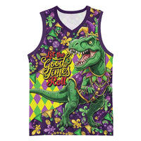 Funny Mardi Gras T-Rex Dinosaur Basketball Jersey Let The Good Times Roll - Wonder Print Shop