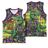 Funny Mardi Gras T-Rex Dinosaur Basketball Jersey Let The Good Times Roll - Wonder Print Shop