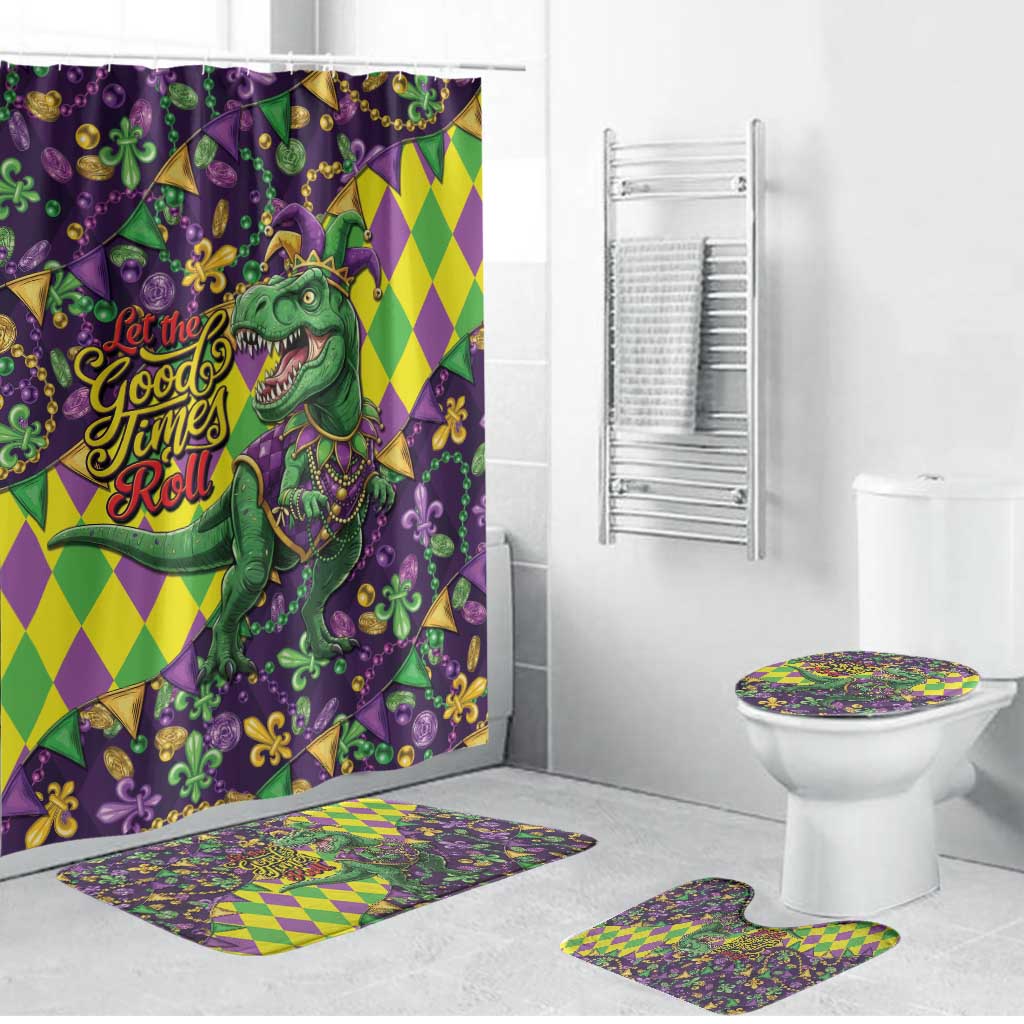 Funny Mardi Gras T-Rex Dinosaur Bathroom Set Let The Good Times Roll - Wonder Print Shop