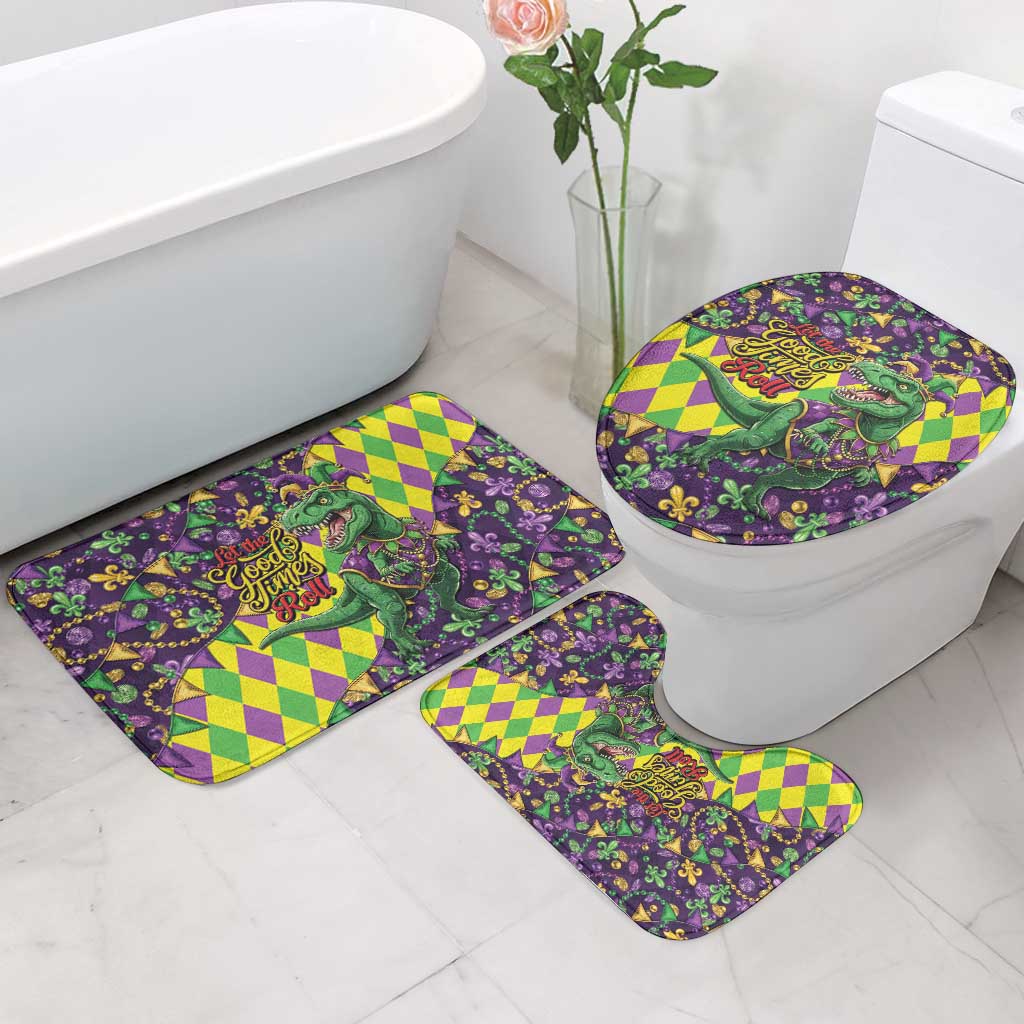Funny Mardi Gras T-Rex Dinosaur Bathroom Set Let The Good Times Roll - Wonder Print Shop