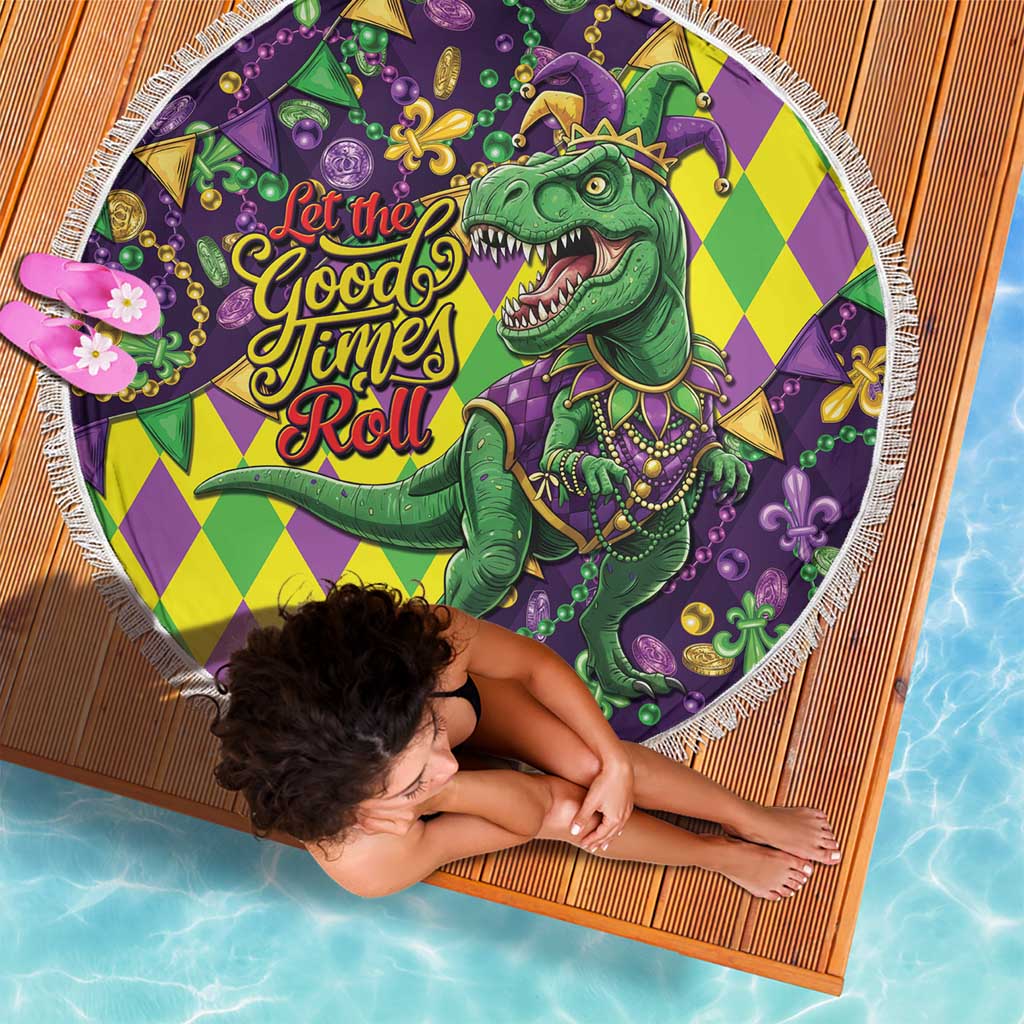 Funny Mardi Gras T-Rex Dinosaur Beach Blanket Let The Good Times Roll - Wonder Print Shop