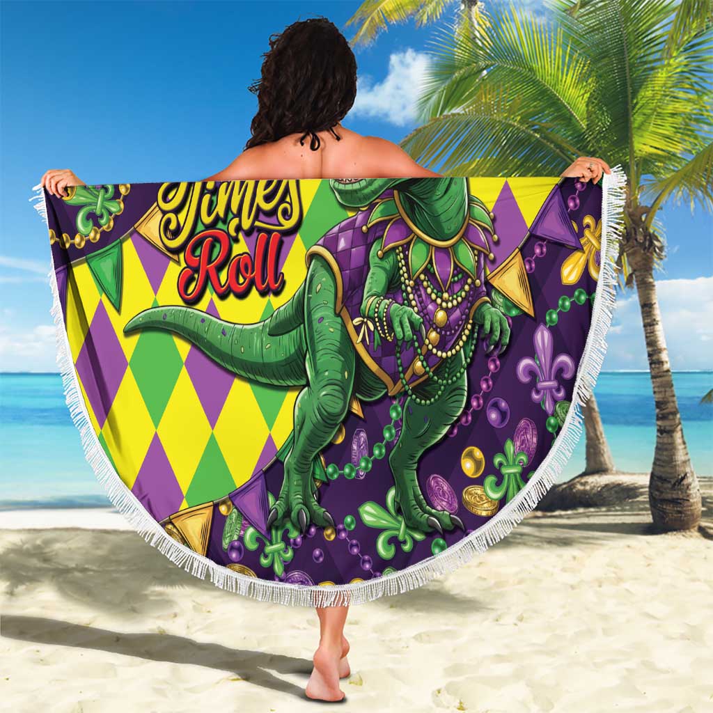 Funny Mardi Gras T-Rex Dinosaur Beach Blanket Let The Good Times Roll - Wonder Print Shop