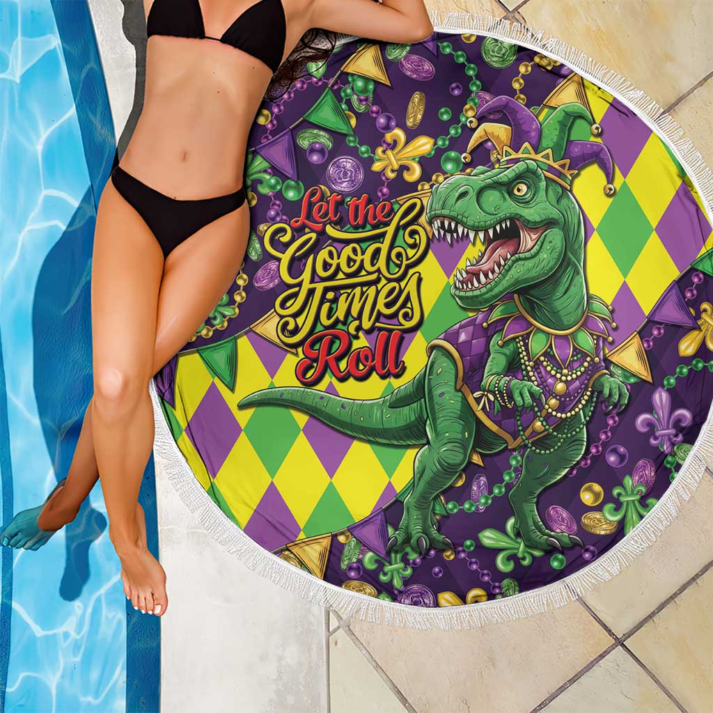 Funny Mardi Gras T-Rex Dinosaur Beach Blanket Let The Good Times Roll - Wonder Print Shop