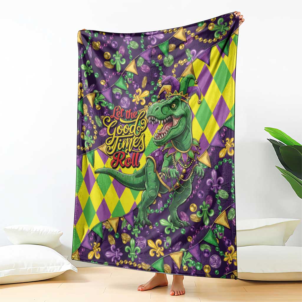 Funny Mardi Gras T-Rex Dinosaur Blanket Let The Good Times Roll - Wonder Print Shop