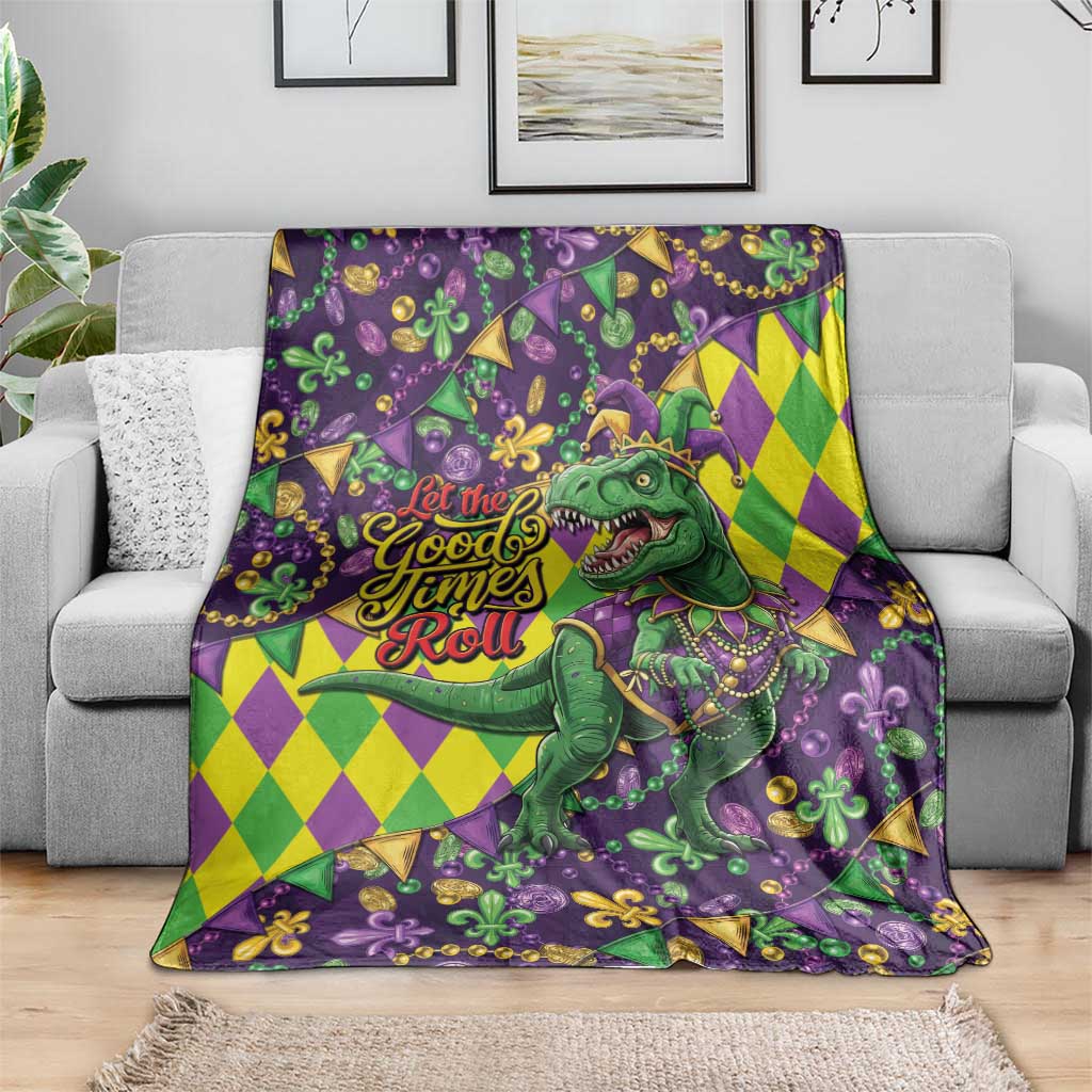 Funny Mardi Gras T-Rex Dinosaur Blanket Let The Good Times Roll - Wonder Print Shop