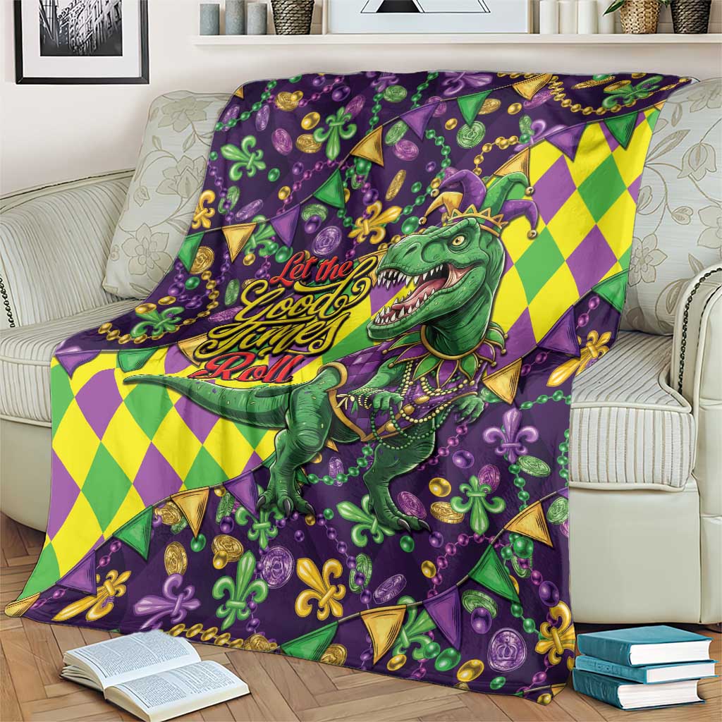 Funny Mardi Gras T-Rex Dinosaur Blanket Let The Good Times Roll - Wonder Print Shop