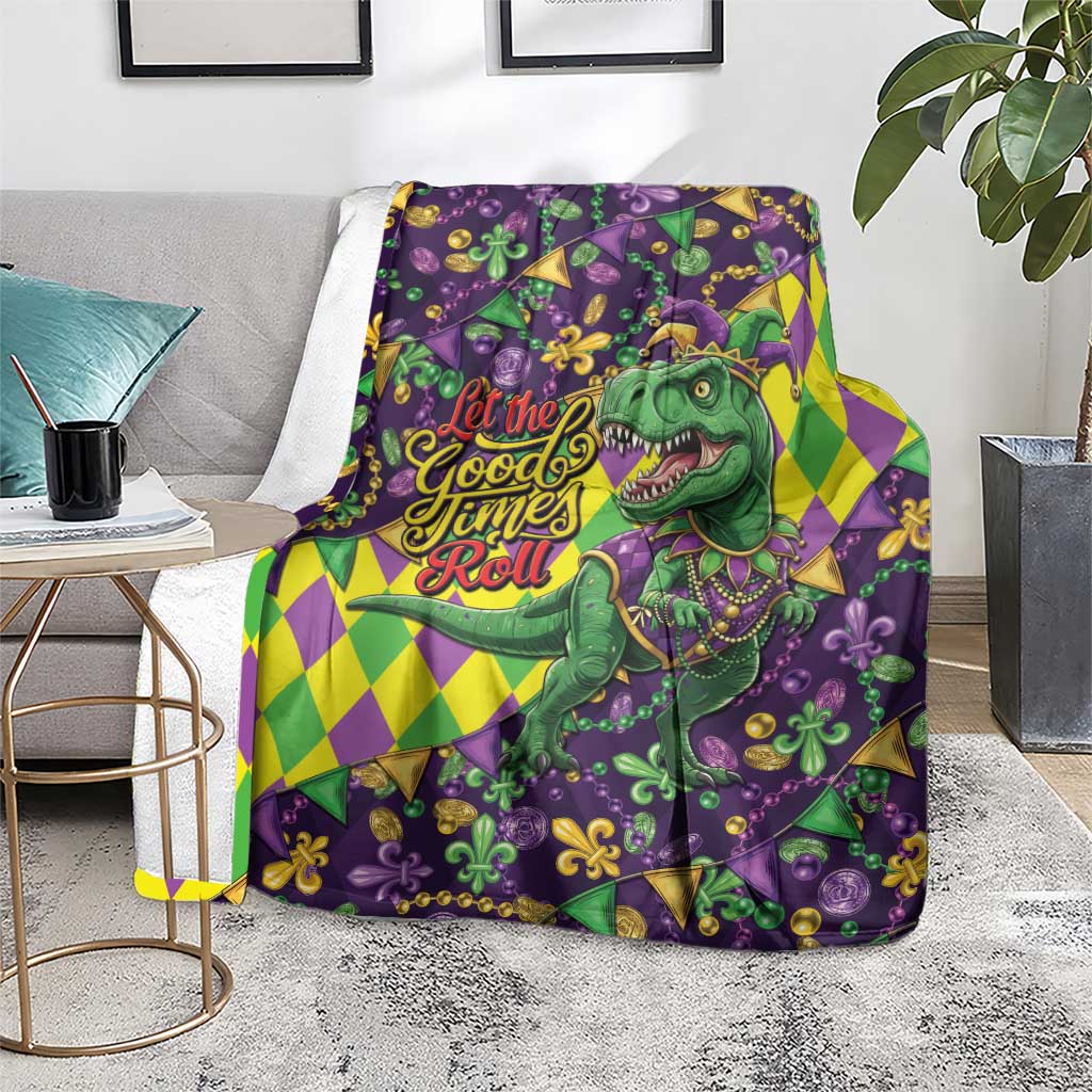 Funny Mardi Gras T-Rex Dinosaur Blanket Let The Good Times Roll - Wonder Print Shop
