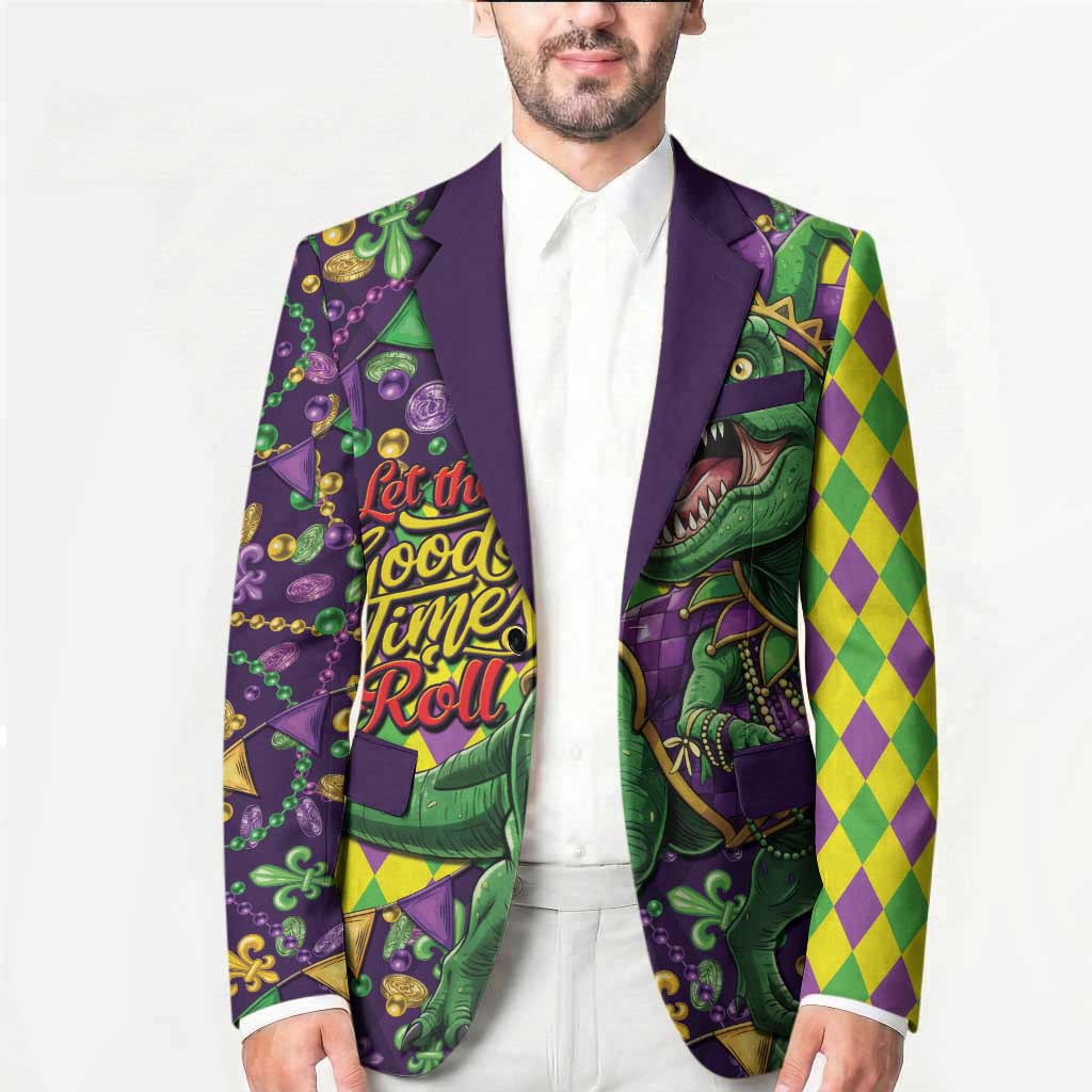 Funny Mardi Gras T-Rex Dinosaur Blazer Let The Good Times Roll - Wonder Print Shop