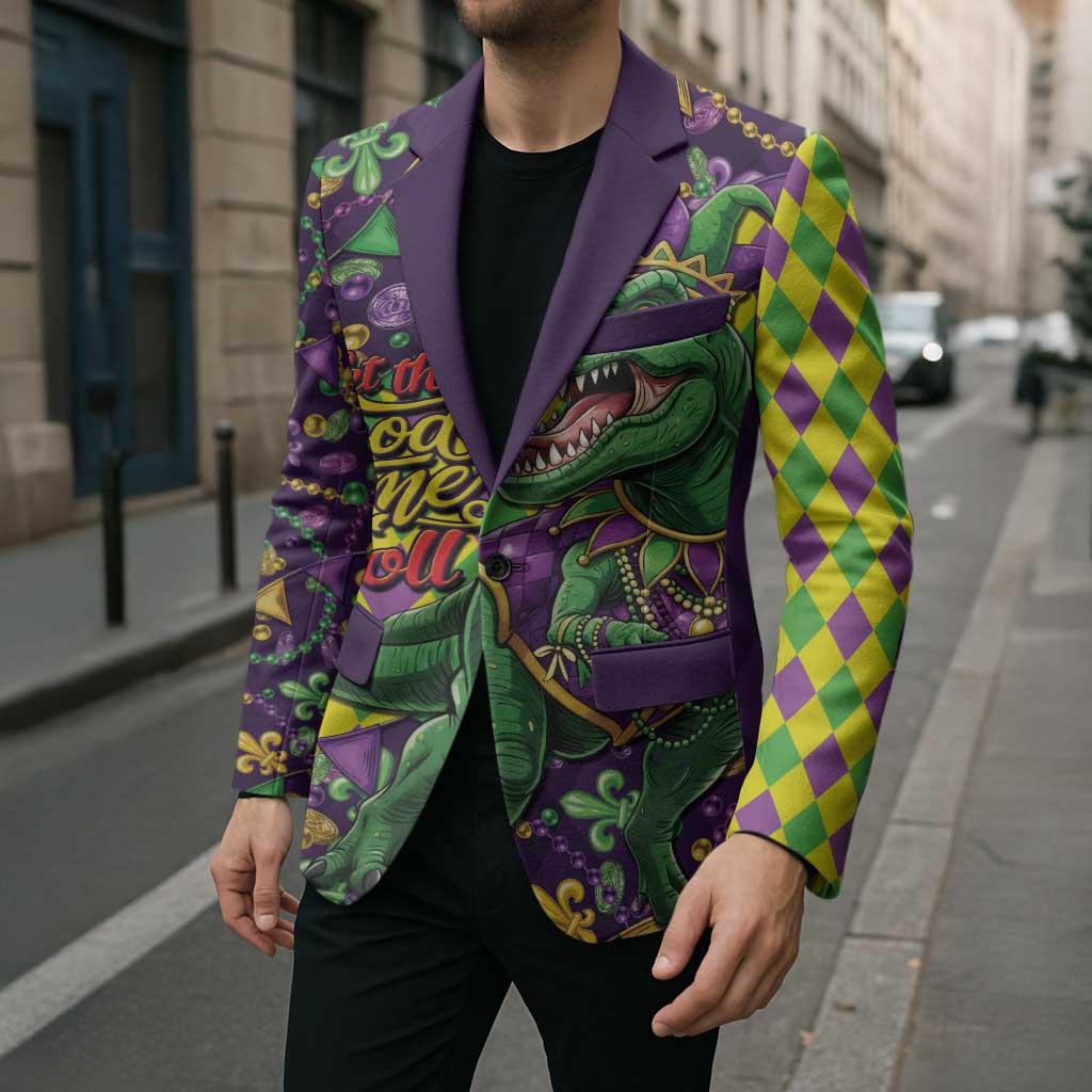 Funny Mardi Gras T-Rex Dinosaur Blazer Let The Good Times Roll - Wonder Print Shop