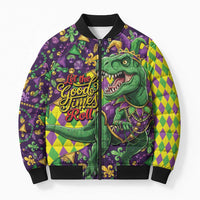 Funny Mardi Gras T-Rex Dinosaur Bomber Puffer Jacket Let The Good Times Roll - Wonder Print Shop