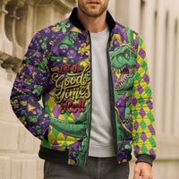 Funny Mardi Gras T-Rex Dinosaur Bomber Puffer Jacket Let The Good Times Roll - Wonder Print Shop