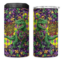 Funny Mardi Gras T-Rex Dinosaur 4 in 1 Can Cooler Tumbler Let The Good Times Roll - Wonder Print Shop
