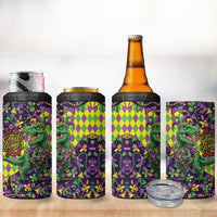 Funny Mardi Gras T-Rex Dinosaur 4 in 1 Can Cooler Tumbler Let The Good Times Roll - Wonder Print Shop