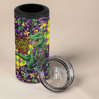 Funny Mardi Gras T-Rex Dinosaur 4 in 1 Can Cooler Tumbler Let The Good Times Roll - Wonder Print Shop