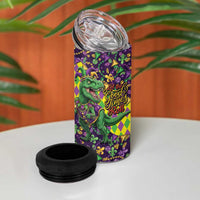 Funny Mardi Gras T-Rex Dinosaur 4 in 1 Can Cooler Tumbler Let The Good Times Roll - Wonder Print Shop