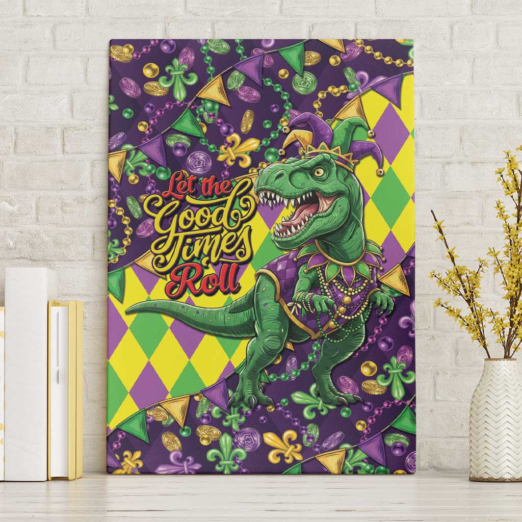 Funny Mardi Gras T-Rex Dinosaur Canvas Wall Art Let The Good Times Roll - Wonder Print Shop