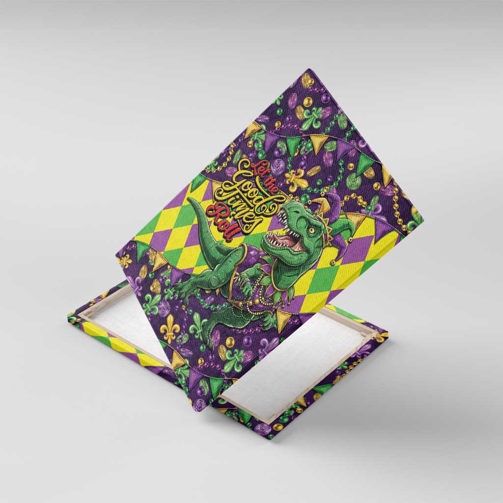 Funny Mardi Gras T-Rex Dinosaur Canvas Wall Art Let The Good Times Roll - Wonder Print Shop