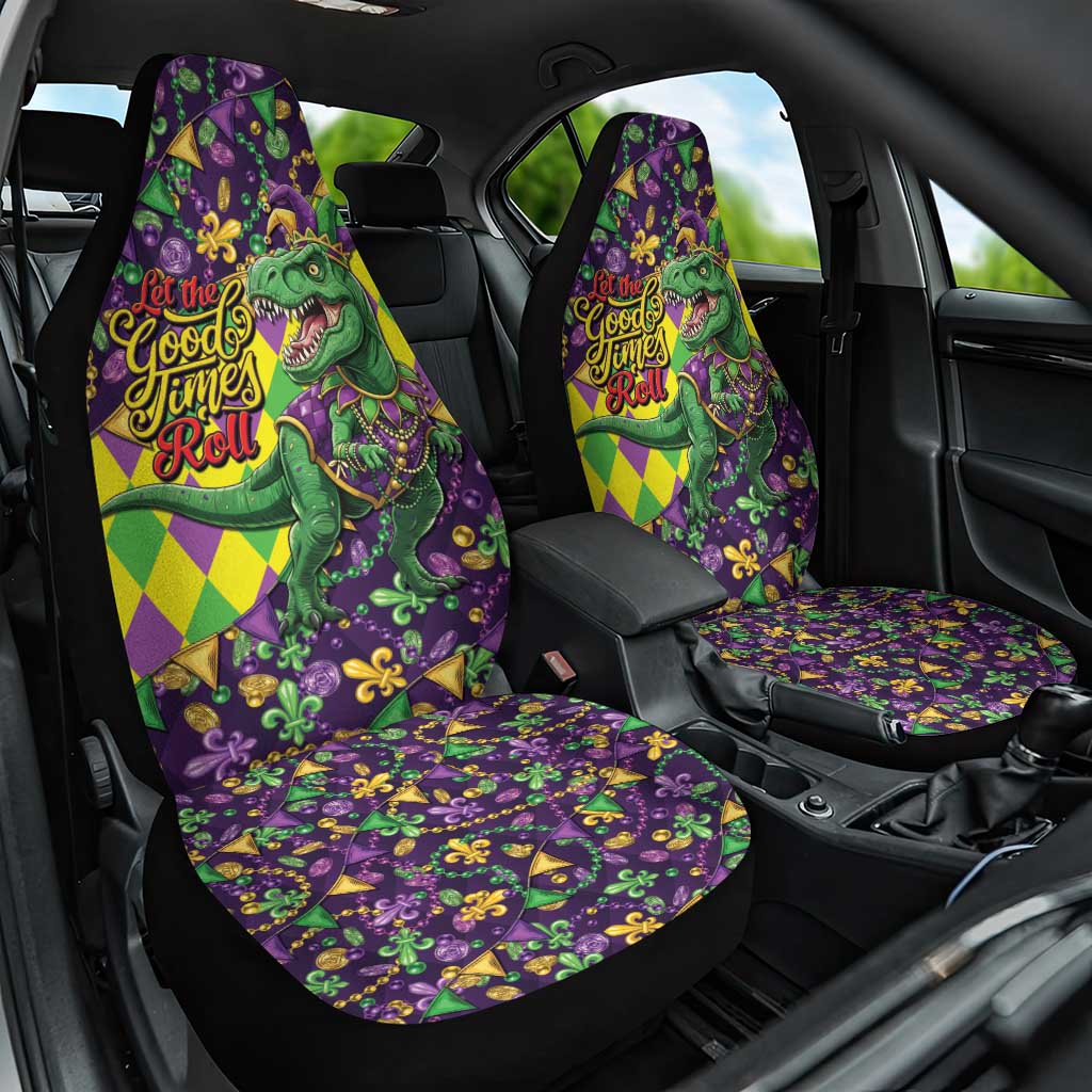 Funny Mardi Gras T-Rex Dinosaur Car Seat Cover Let The Good Times Roll - Wonder Print Shop