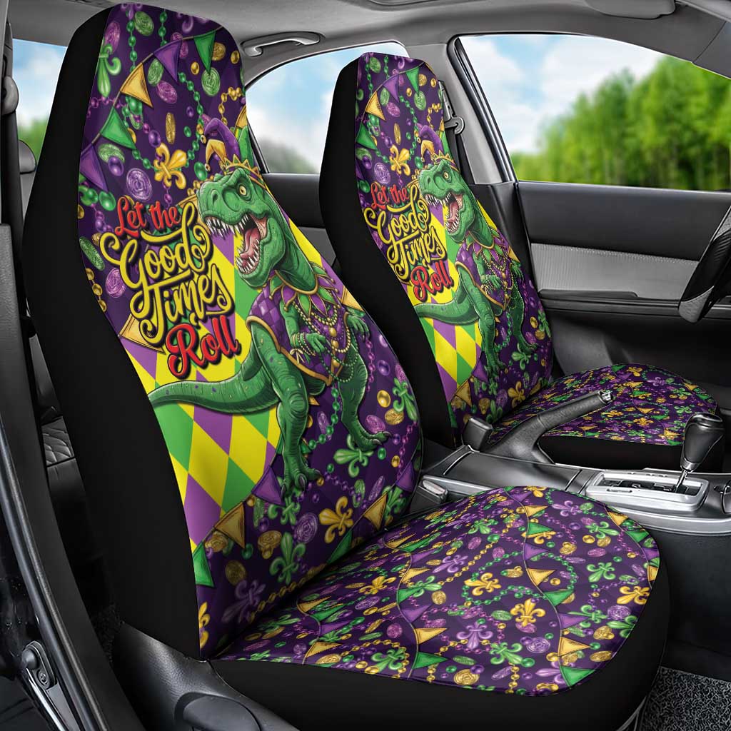 Funny Mardi Gras T-Rex Dinosaur Car Seat Cover Let The Good Times Roll - Wonder Print Shop