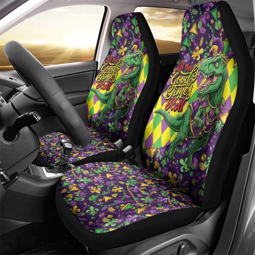 Funny Mardi Gras T-Rex Dinosaur Car Seat Cover Let The Good Times Roll - Wonder Print Shop