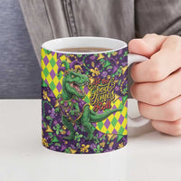 Funny Mardi Gras T-Rex Dinosaur Ceramic Mug Let The Good Times Roll - Wonder Print Shop