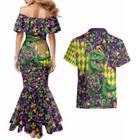 Funny Mardi Gras T-Rex Dinosaur Couples Matching Mermaid Dress and Hawaiian Shirt Let The Good Times Roll - Wonder Print Shop