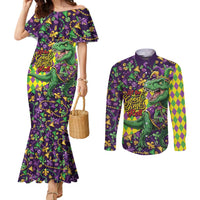 Funny Mardi Gras T-Rex Dinosaur Couples Matching Mermaid Dress and Long Sleeve Button Shirt Let The Good Times Roll - Wonder Print Shop