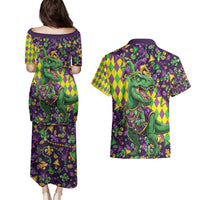 Funny Mardi Gras T-Rex Dinosaur Couples Matching Puletasi and Hawaiian Shirt Let The Good Times Roll - Wonder Print Shop