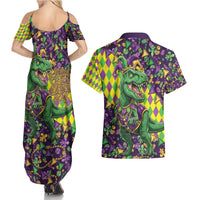 Funny Mardi Gras T-Rex Dinosaur Couples Matching Summer Maxi Dress and Hawaiian Shirt Let The Good Times Roll - Wonder Print Shop