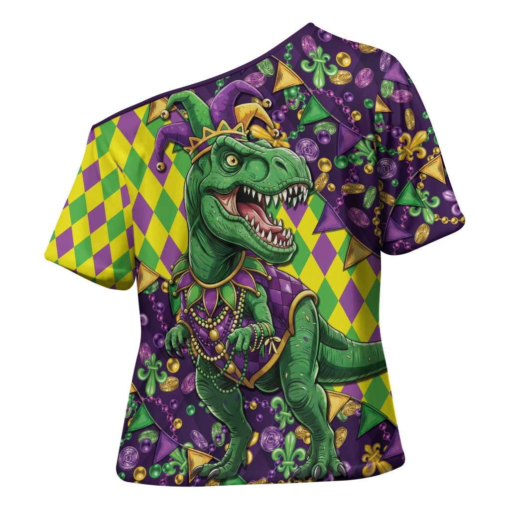 Funny Mardi Gras T-Rex Dinosaur Cross Shoulder Shirt Let The Good Times Roll - Wonder Print Shop